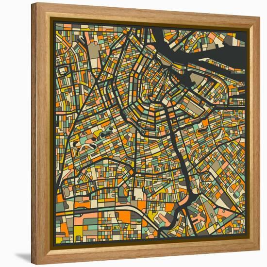 Amsterdam Map-Jazzberry Blue-Framed Stretched Canvas