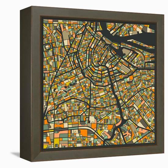 Amsterdam Map-Jazzberry Blue-Framed Stretched Canvas