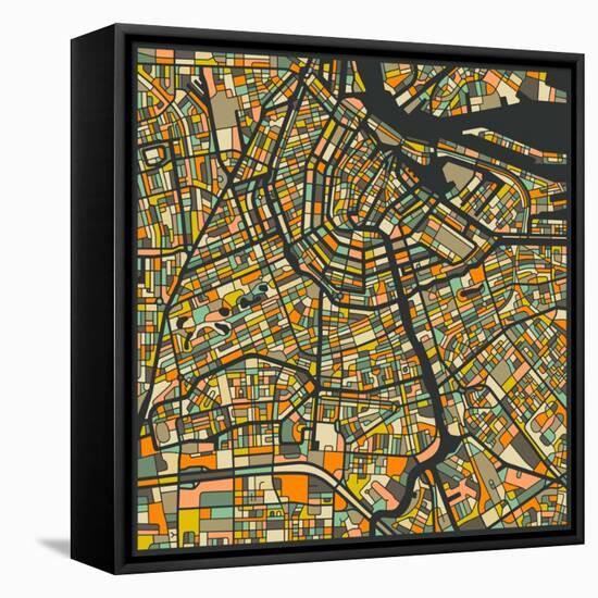 Amsterdam Map-Jazzberry Blue-Framed Stretched Canvas