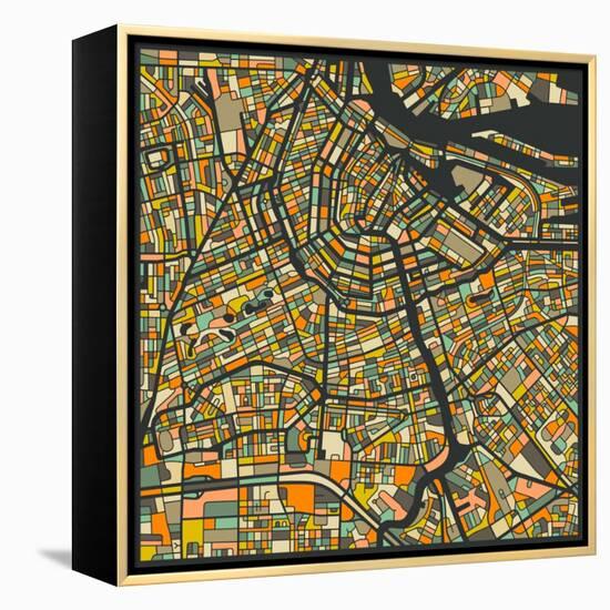 Amsterdam Map-Jazzberry Blue-Framed Stretched Canvas