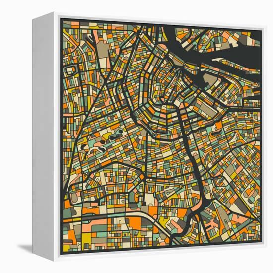 Amsterdam Map-Jazzberry Blue-Framed Stretched Canvas