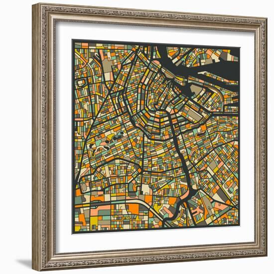 Amsterdam Map-Jazzberry Blue-Framed Art Print