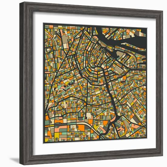 Amsterdam Map-Jazzberry Blue-Framed Art Print