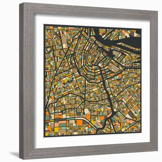 Amsterdam Map-Jazzberry Blue-Framed Art Print