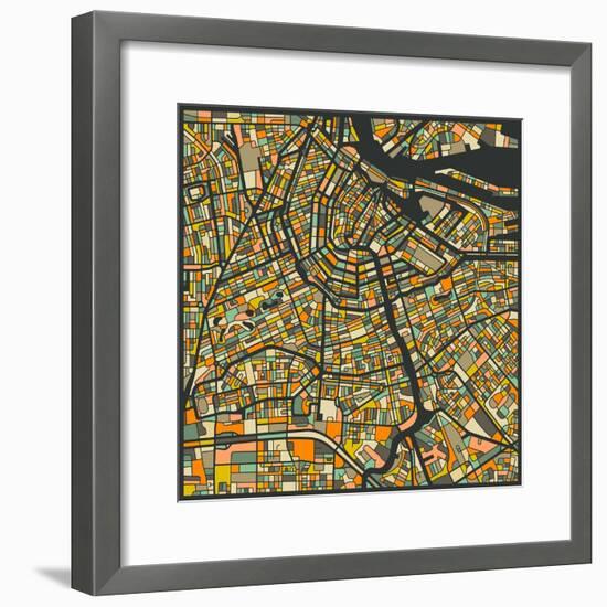 Amsterdam Map-Jazzberry Blue-Framed Art Print