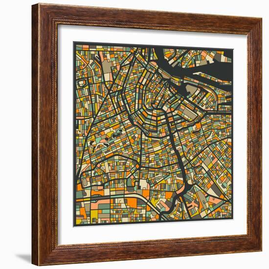 Amsterdam Map-Jazzberry Blue-Framed Art Print