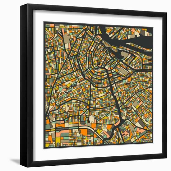 Amsterdam Map-Jazzberry Blue-Framed Art Print