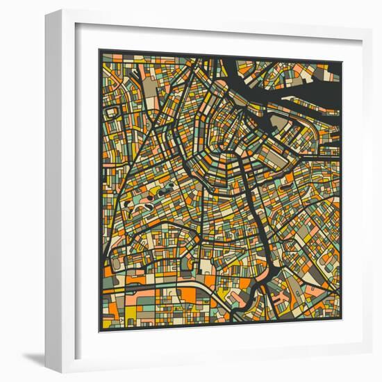 Amsterdam Map-Jazzberry Blue-Framed Art Print