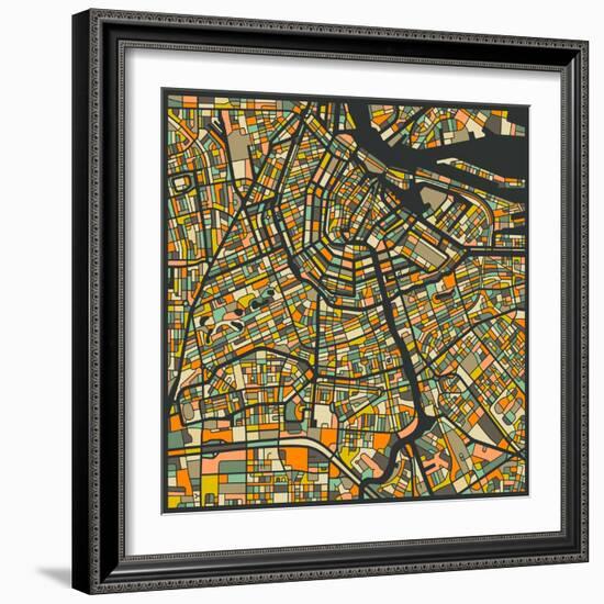 Amsterdam Map-Jazzberry Blue-Framed Art Print