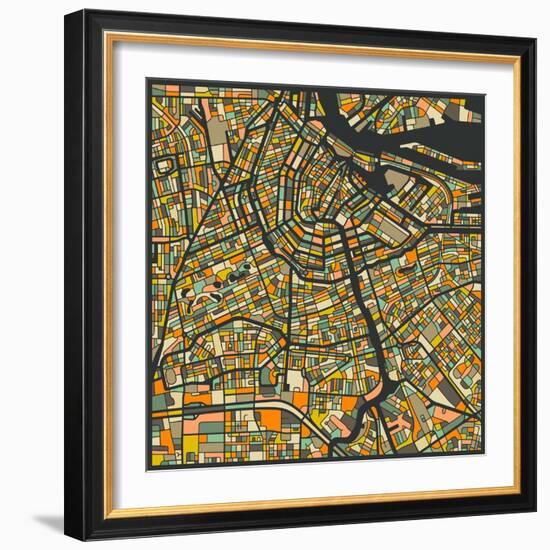 Amsterdam Map-Jazzberry Blue-Framed Art Print