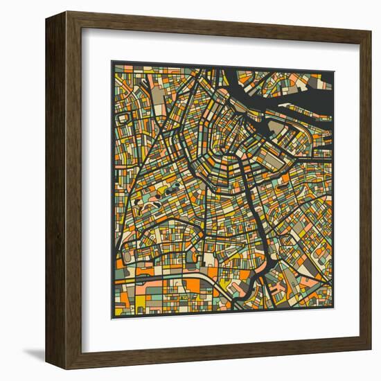 Amsterdam Map-Jazzberry Blue-Framed Art Print