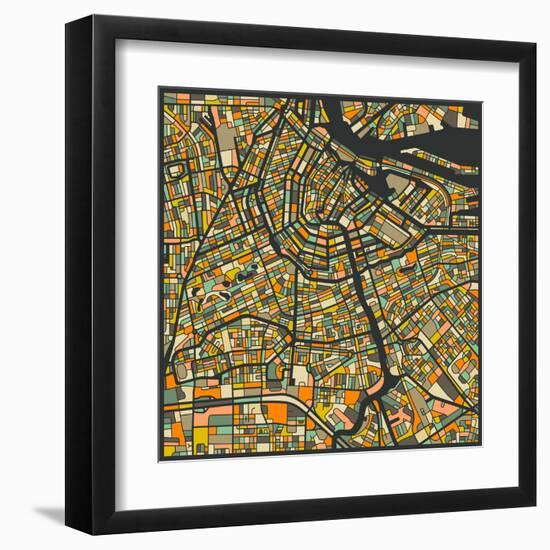 Amsterdam Map-Jazzberry Blue-Framed Art Print