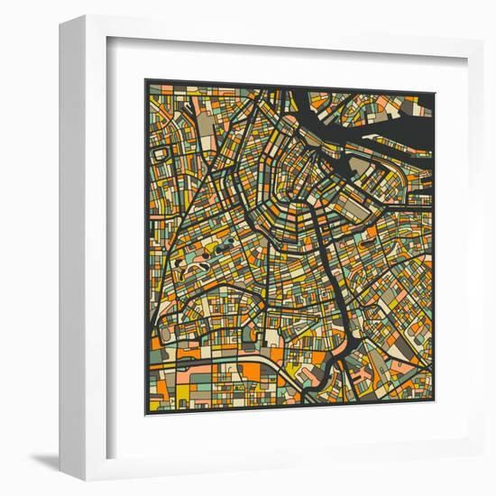 Amsterdam Map-Jazzberry Blue-Framed Art Print