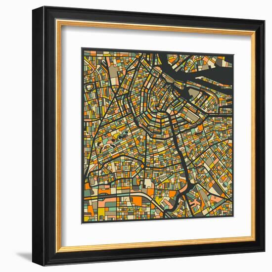 Amsterdam Map-Jazzberry Blue-Framed Art Print