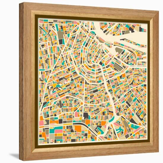 Amsterdam Map-Jazzberry Blue-Framed Stretched Canvas