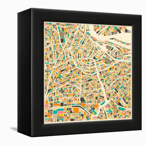 Amsterdam Map-Jazzberry Blue-Framed Stretched Canvas