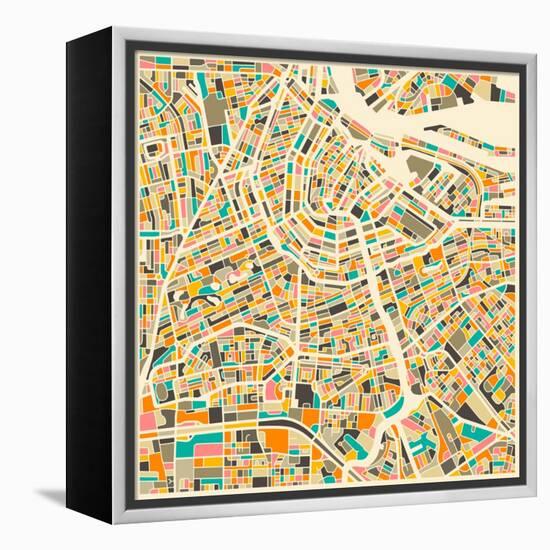 Amsterdam Map-Jazzberry Blue-Framed Stretched Canvas