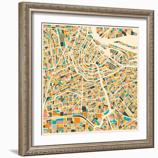 Amsterdam Map-Jazzberry Blue-Framed Art Print