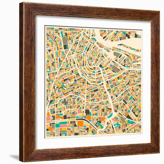 Amsterdam Map-Jazzberry Blue-Framed Art Print