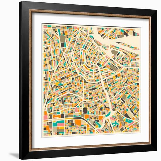 Amsterdam Map-Jazzberry Blue-Framed Art Print