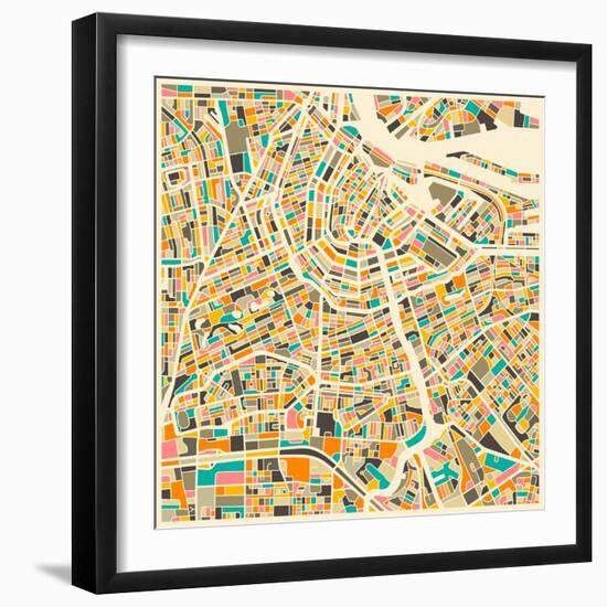 Amsterdam Map-Jazzberry Blue-Framed Art Print