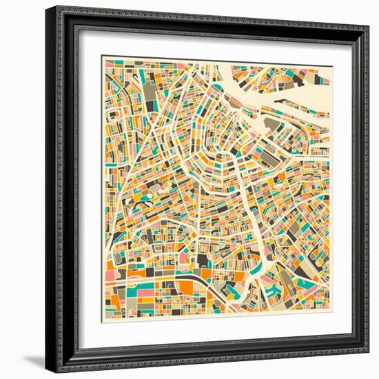 Amsterdam Map-Jazzberry Blue-Framed Art Print