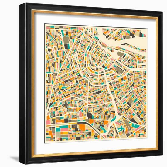 Amsterdam Map-Jazzberry Blue-Framed Art Print