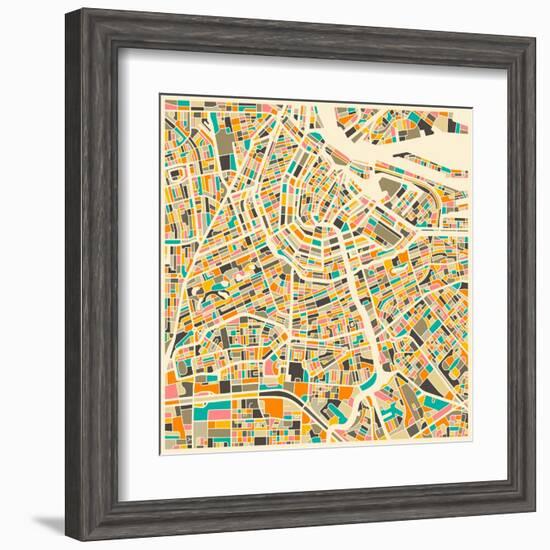 Amsterdam Map-Jazzberry Blue-Framed Art Print