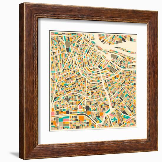 Amsterdam Map-Jazzberry Blue-Framed Art Print