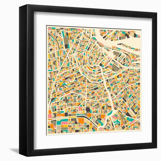 Amsterdam Map-Jazzberry Blue-Framed Art Print