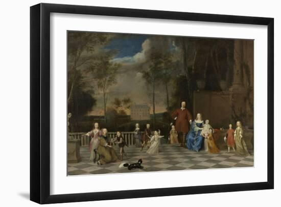 Amsterdam Merchant Jeremias Van Collen with His Wife and their Twelve Children-Pieter van Anraedt-Framed Premium Giclee Print