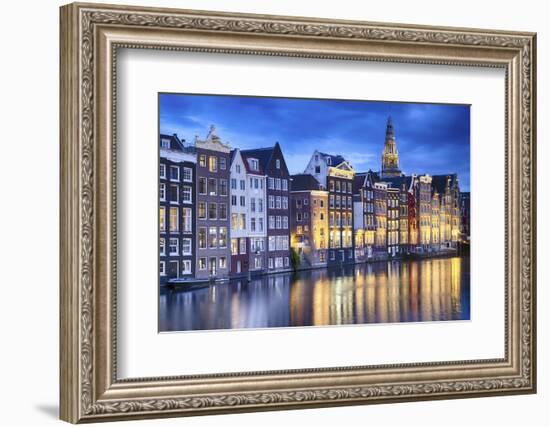 Amsterdam Old City at Night with the Oude Church-George Oze-Framed Photographic Print