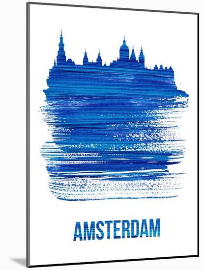 Amsterdam Skyline Brush Stroke - Blue-NaxArt-Mounted Art Print