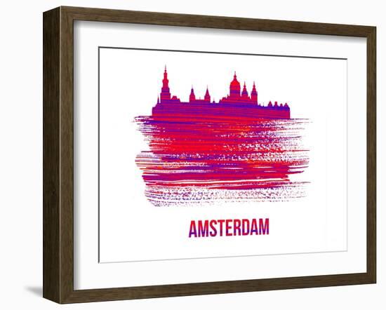 Amsterdam Skyline Brush Stroke - Red-NaxArt-Framed Art Print