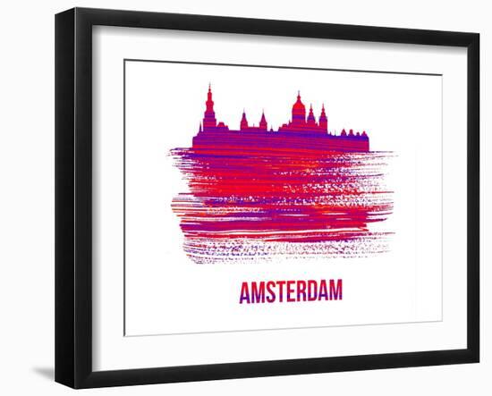 Amsterdam Skyline Brush Stroke - Red-NaxArt-Framed Art Print