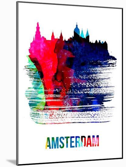 Amsterdam Skyline Brush Stroke - Watercolor-NaxArt-Mounted Art Print