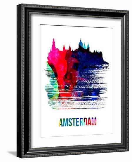 Amsterdam Skyline Brush Stroke - Watercolor-NaxArt-Framed Art Print