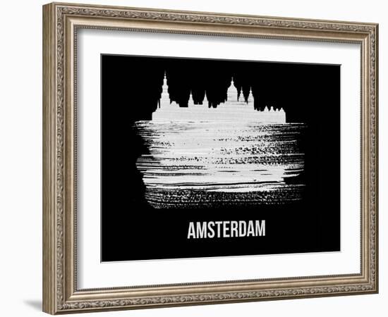 Amsterdam Skyline Brush Stroke - White-NaxArt-Framed Art Print