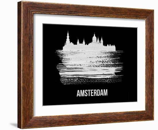 Amsterdam Skyline Brush Stroke - White-NaxArt-Framed Art Print