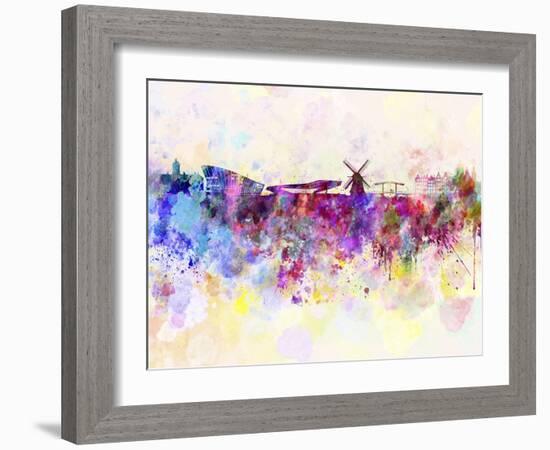 Amsterdam Skyline in Watercolor Background-paulrommer-Framed Art Print