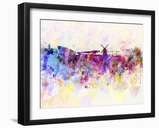 Amsterdam Skyline in Watercolor Background-paulrommer-Framed Art Print