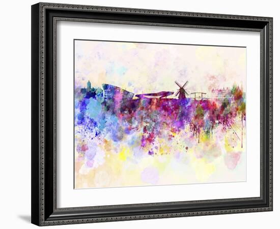 Amsterdam Skyline in Watercolor Background-paulrommer-Framed Art Print