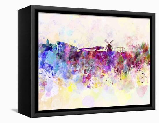 Amsterdam Skyline in Watercolor Background-paulrommer-Framed Stretched Canvas