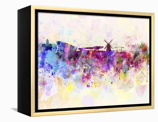 Amsterdam Skyline in Watercolor Background-paulrommer-Framed Stretched Canvas