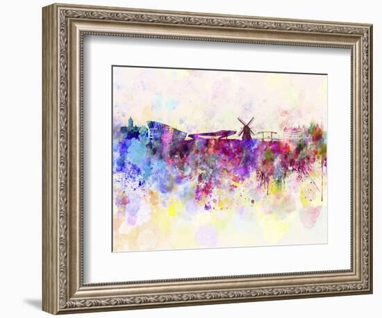 Amsterdam Skyline in Watercolor Background-paulrommer-Framed Art Print