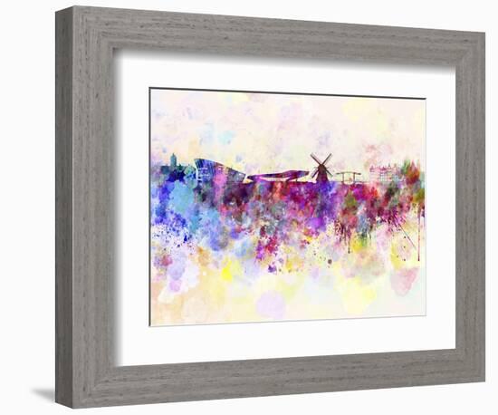 Amsterdam Skyline in Watercolor Background-paulrommer-Framed Art Print