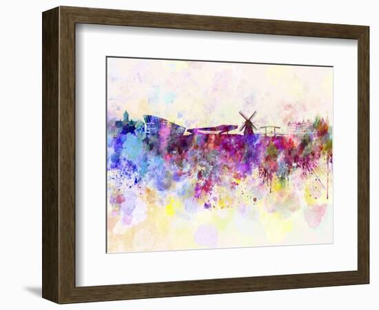 Amsterdam Skyline in Watercolor Background-paulrommer-Framed Art Print