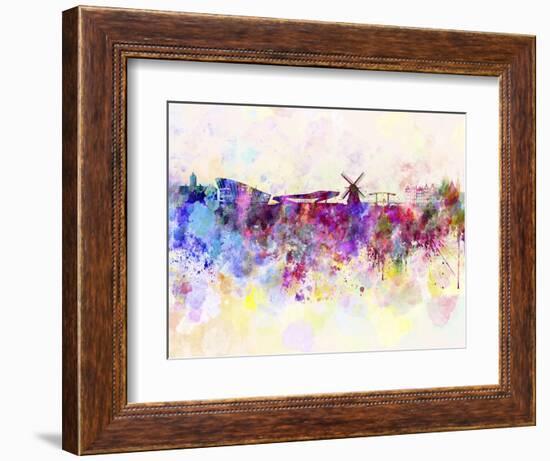 Amsterdam Skyline in Watercolor Background-paulrommer-Framed Art Print