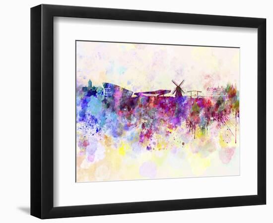 Amsterdam Skyline in Watercolor Background-paulrommer-Framed Art Print