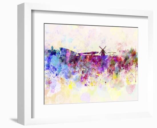 Amsterdam Skyline in Watercolor Background-paulrommer-Framed Art Print